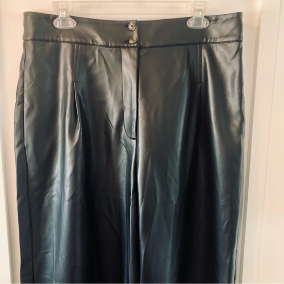 French Connection Wide Leg Trousers Faux Leather Black "Crolenda" Style Size 12 - Picture 6 of 14